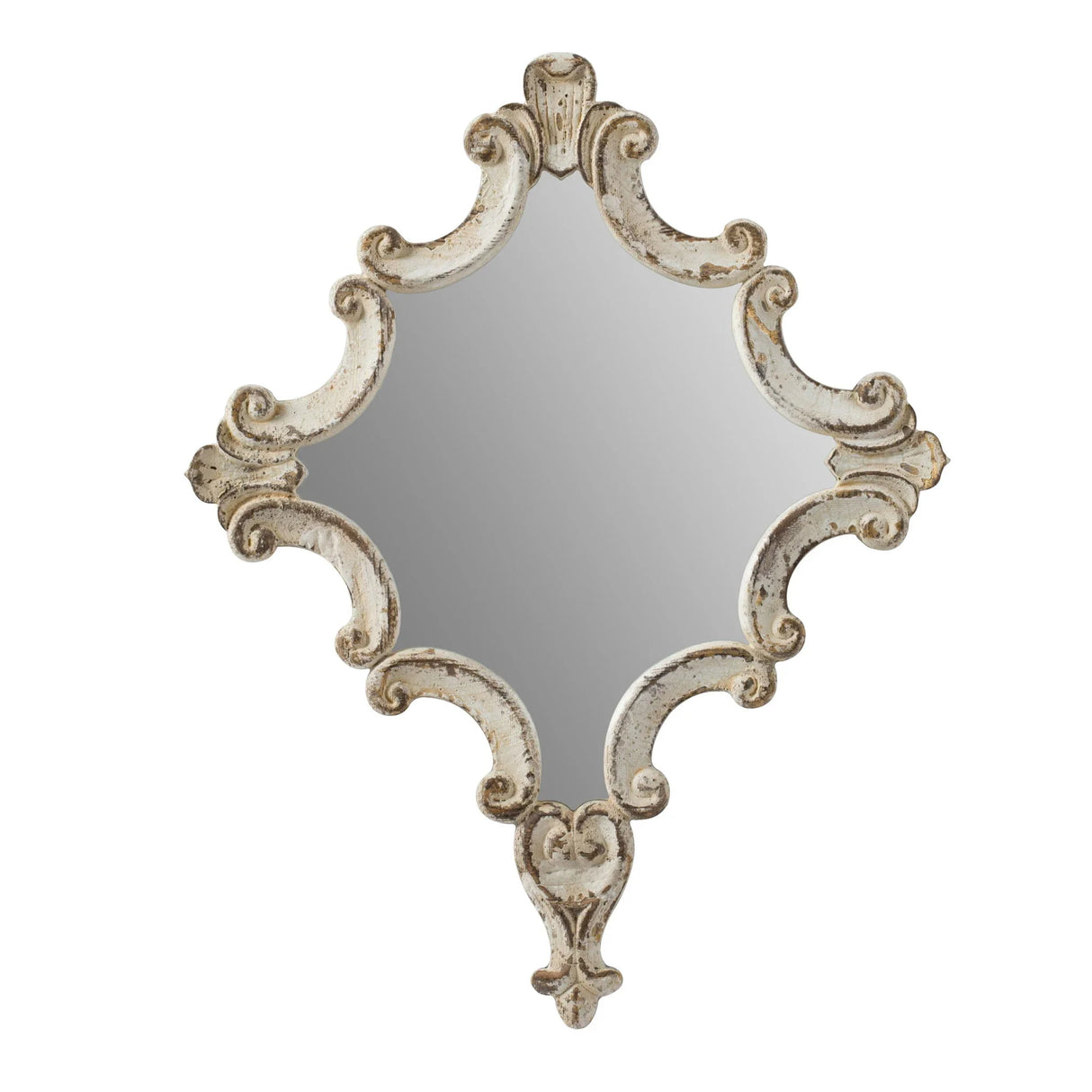 Artistic Diamond Scrollwork Mirror, Home Accent Mirror For Living Room, Entryway, Bedroom, Office - Antique White - Furniture Home Direct
