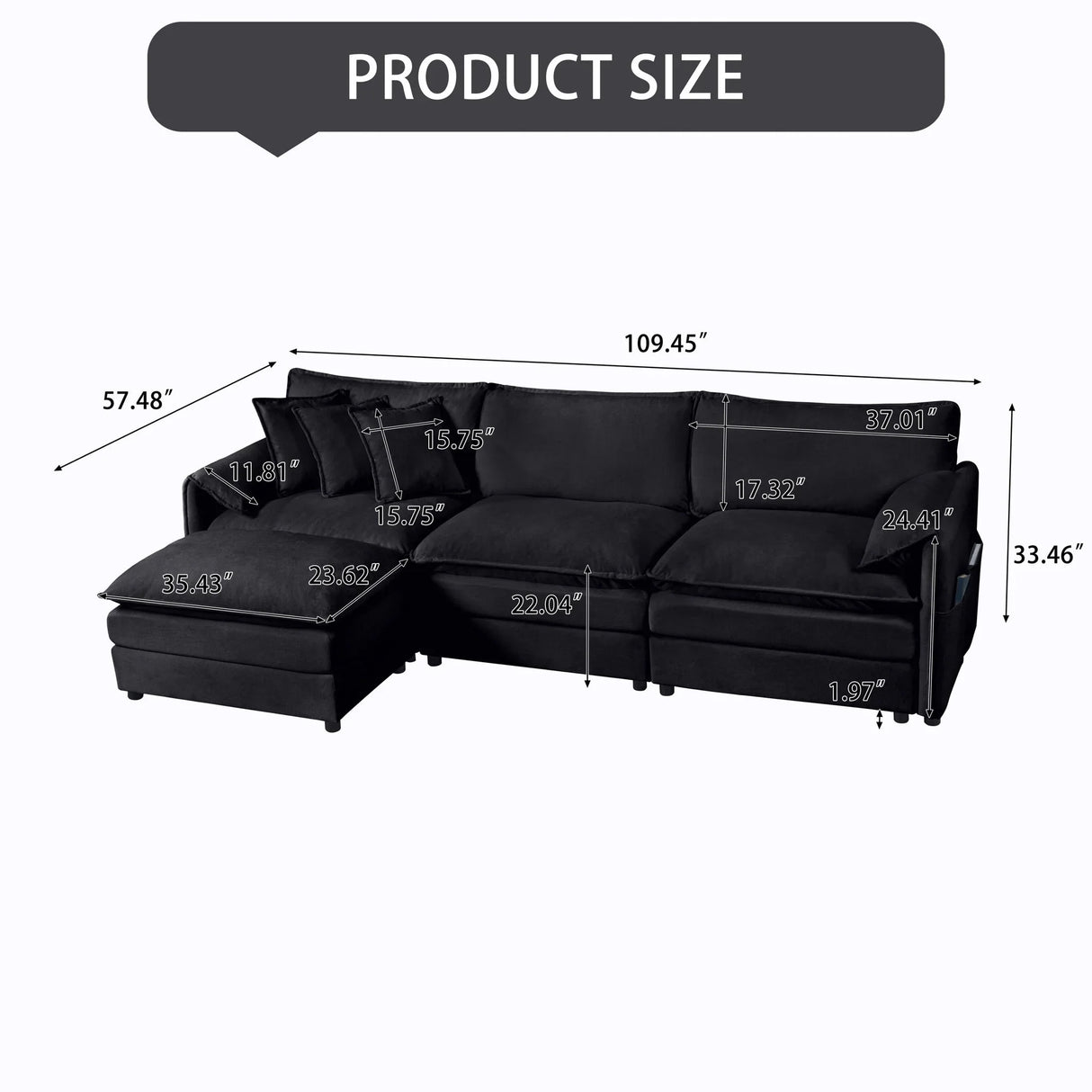 Modern Comfy Deep Seat Modular Sectional Sofa Cloud Couch With Ottoman - Furniture Home Direct