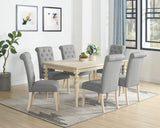 Dining Set 7 Piece Tufted Chairs Wood Table Beige Brown - Furniture Home Direct