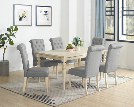 Dining Set 7 Piece Tufted Chairs Wood Table Beige Brown - Furniture Home Direct