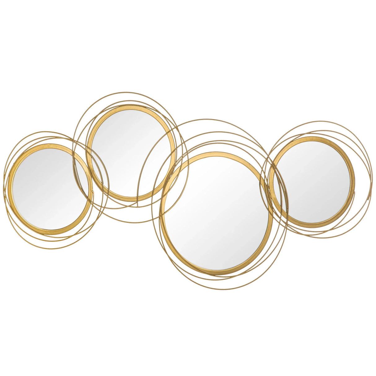 Round Mirror Wall Art Set With Gold Metal Rings Gold - Furniture Home Direct
