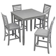 5 Piece Dining Table Set, Wooden Dining Square Table Set For 4, Counter Height Kitchen Table Set With Square Table And 4 Upholstered Chairs - Gray - Furniture Home Direct