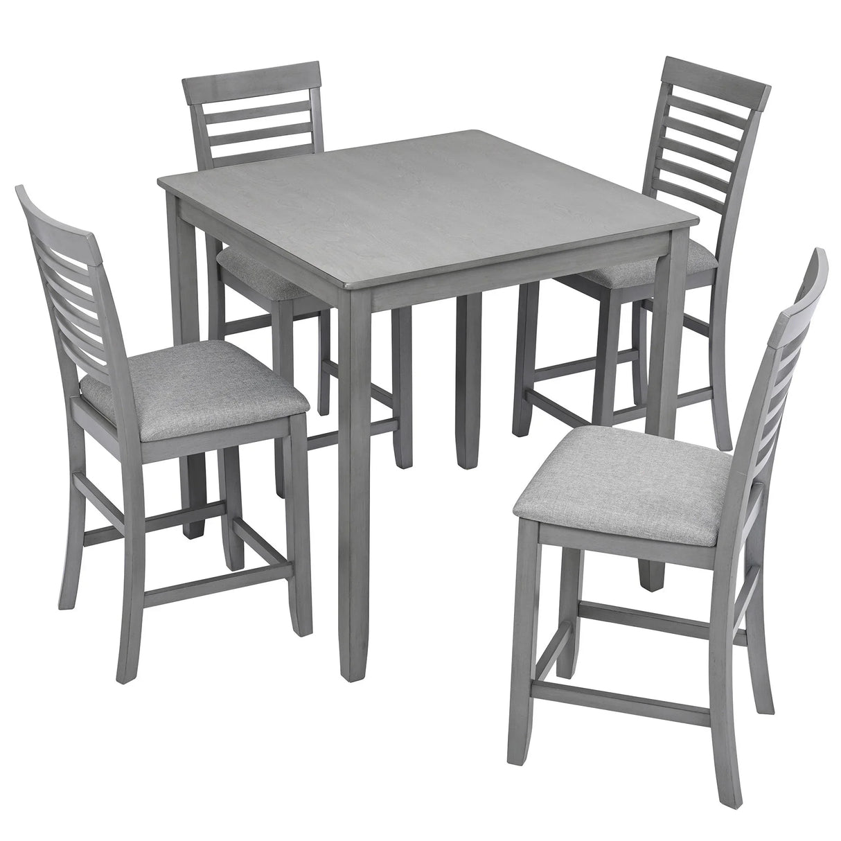 5 Piece Dining Table Set, Wooden Dining Square Table Set For 4, Counter Height Kitchen Table Set With Square Table And 4 Upholstered Chairs - Gray - Furniture Home Direct
