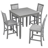 5 Piece Dining Table Set, Wooden Dining Square Table Set For 4, Counter Height Kitchen Table Set With Square Table And 4 Upholstered Chairs - Gray - Furniture Home Direct