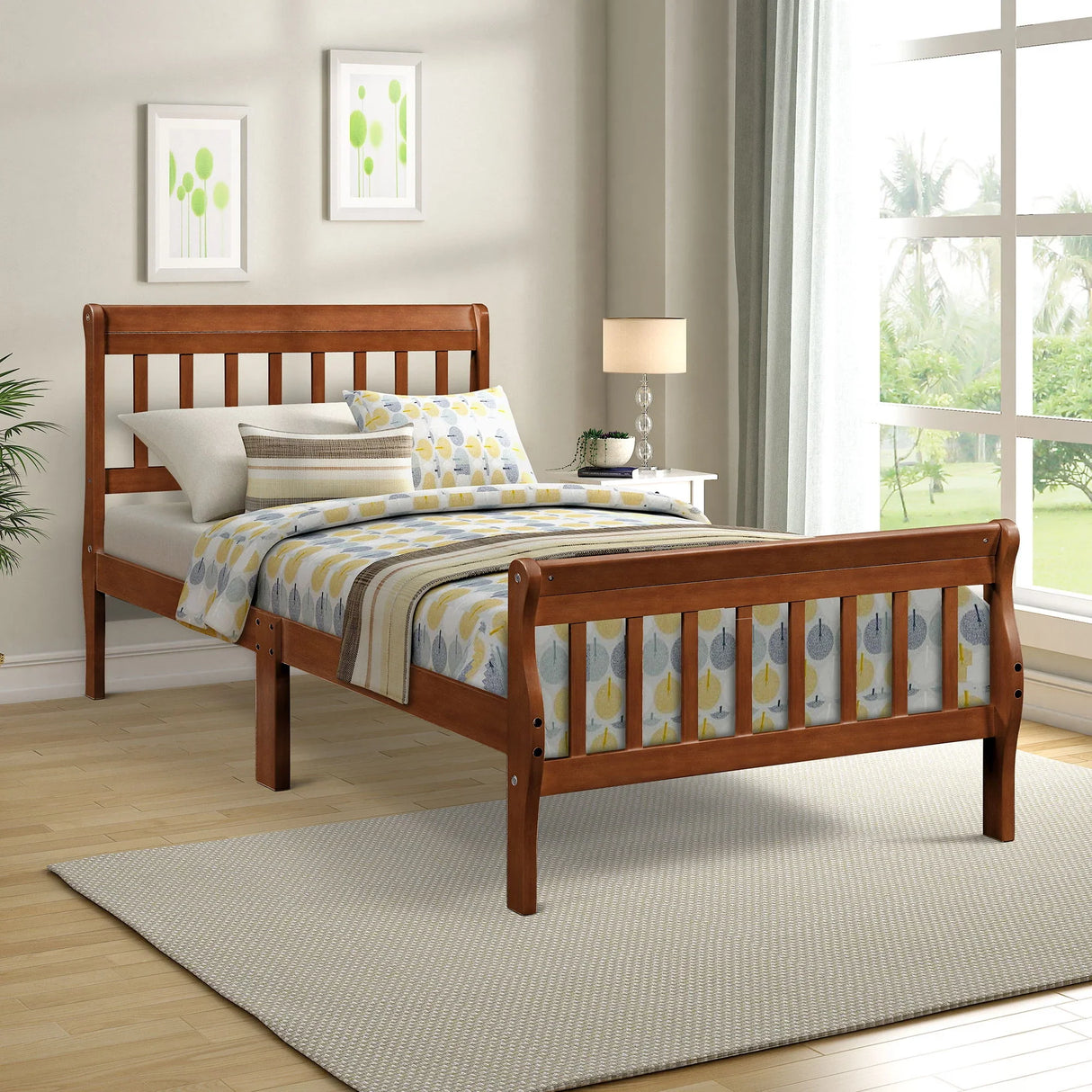 Platform Bed, Mattress Foundation Sleigh Bed With Headboard, Footboard, Slat Support - Furniture Home Direct