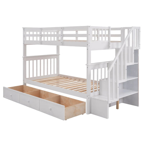 Stairway Bunk Bed With Storage And Guard Rail For Bedroom - Furniture Home Direct