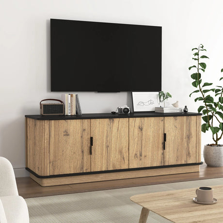 Grain 4 Door TV Cabinet, An Ideal Choice For TV And Item Storage In Modern Homes, A Perfect Blend Of Nordic And Modern Minimalist Styles - Black - Furniture Home Direct