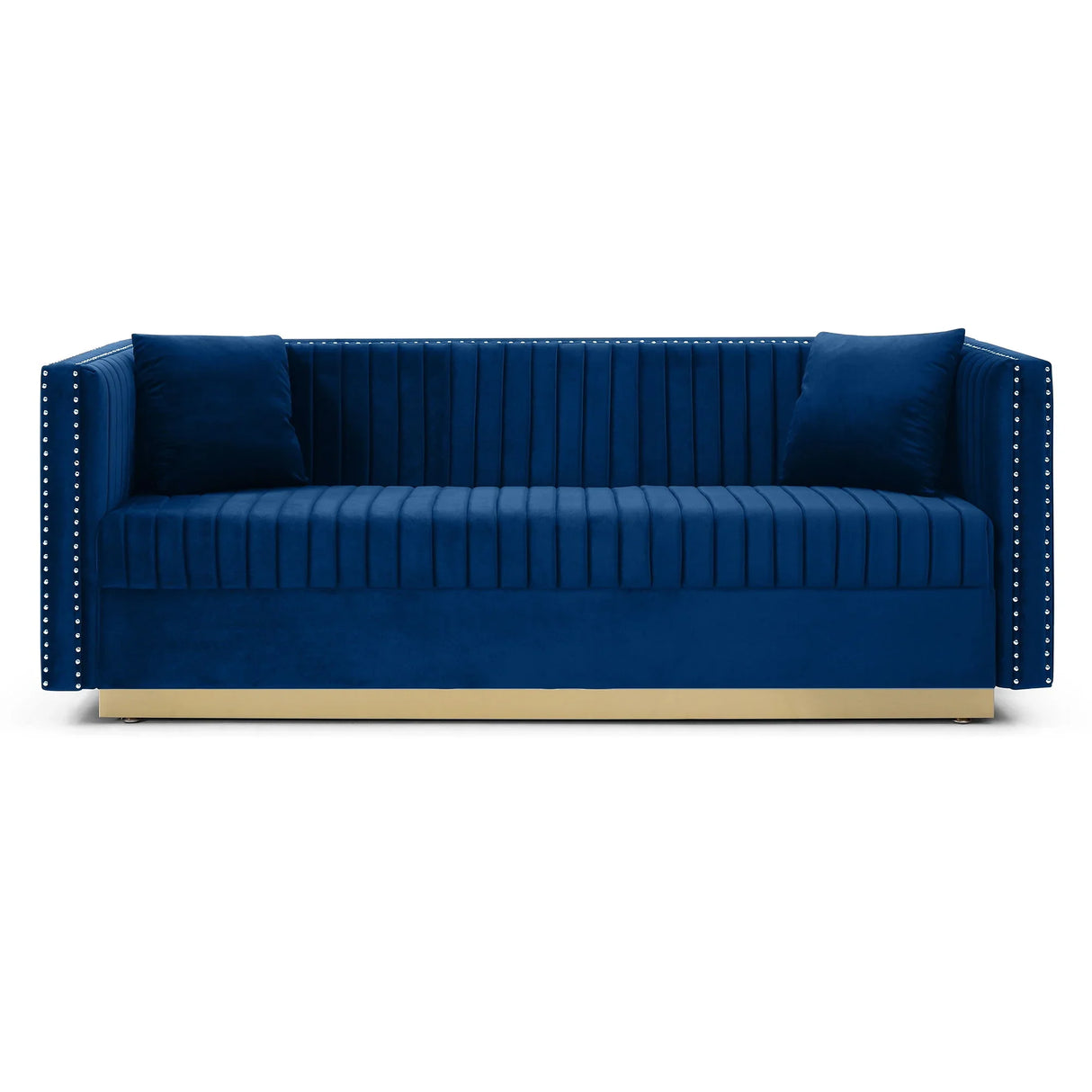 Contemporary Vertical Channel Tufted Velvet Sofa Loveseat Upholstered 2 Pieces Set With 4 Pillows - Furniture Home Direct