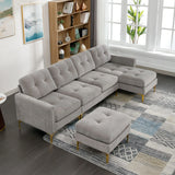 Modern L - Shape Convertible Sectional Sofa With Movable Ottoman - Furniture Home Direct