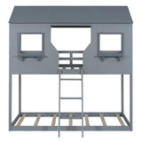 Twin Over Twin Bunk Bed With Roof, Window, Guardrail, Ladder - Furniture Home Direct