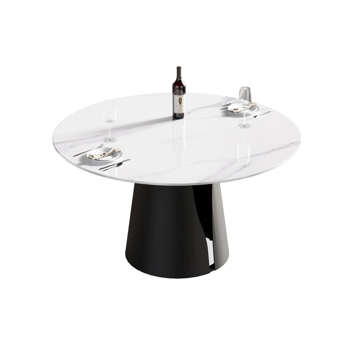53.15" Modern Artificial Stone Round Carbon Steel Base Dining Table, Can Accommodate 6 People - White / Black - Furniture Home Direct