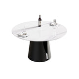 53.15" Modern Artificial Stone Round Carbon Steel Base Dining Table, Can Accommodate 6 People - White / Black - Furniture Home Direct