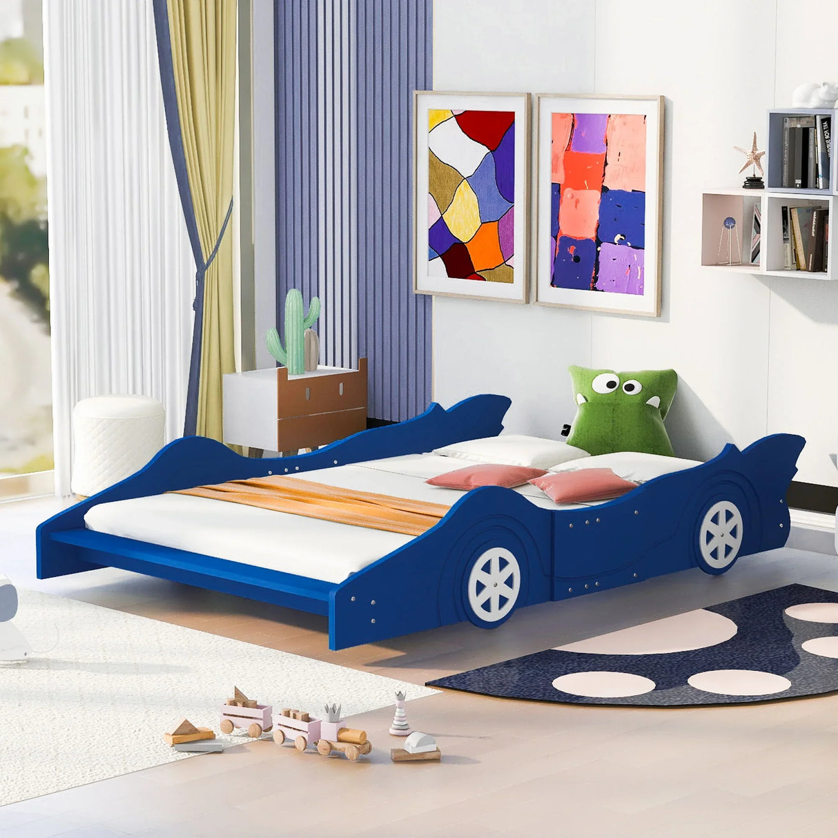 Race Car Shaped Platform Bed & Wheels - Furniture Home Direct