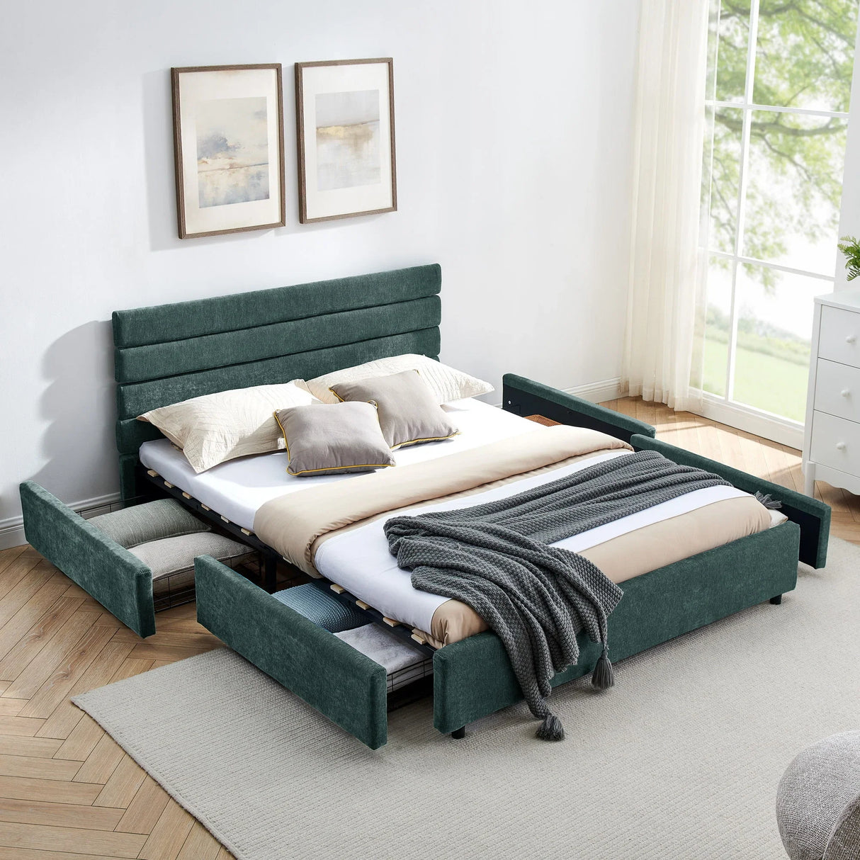 Modern Cushioned Bed Frame With Headboard And Drawers - Furniture Home Direct