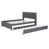 Upholstered Platform Bed With Brick Pattern Headboard And Twin Long Size Trundle - Furniture Home Direct