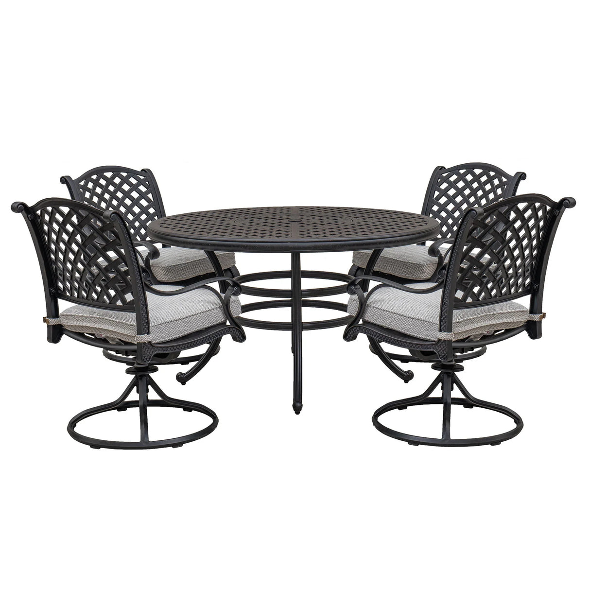 Stylish Outdoor 5 Piece Aluminum Dining Set With Cushion, Swivel And Rocking Chairs - Sandstorm - Furniture Home Direct