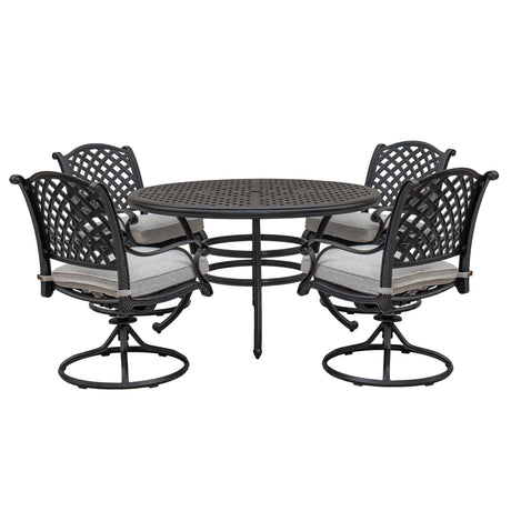 Stylish Outdoor 5 Piece Aluminum Dining Set With Cushion, Swivel And Rocking Chairs - Sandstorm - Furniture Home Direct