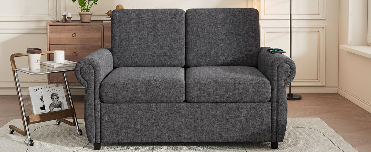 Sleeper Sofa With Twin Size Memory Mattress With Two USB Ports - Gray - Furniture Home Direct