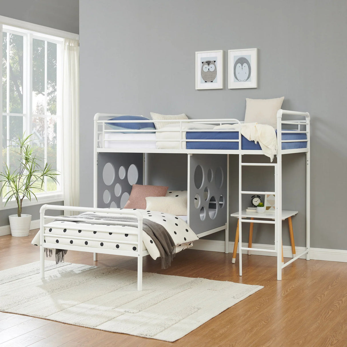 Twin Geo Cutout Colorful L-Shaped Bunk Bed - Furniture Home Direct