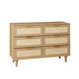Modern Rattan Dresser With 6 Drawers For Bedroom And Living Room - Oak - Furniture Home Direct
