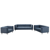 Modern 3-Living Room Set Including Sofa, love seat and Chair with solid wood legs, buttoned tufted backrest - Blue - Furniture Home Direct