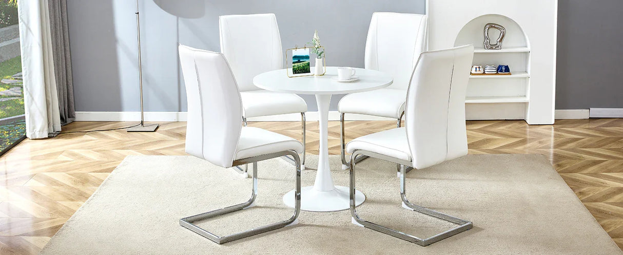 Dining Set Modern Round Table with Four Chairs White - Furniture Home Direct