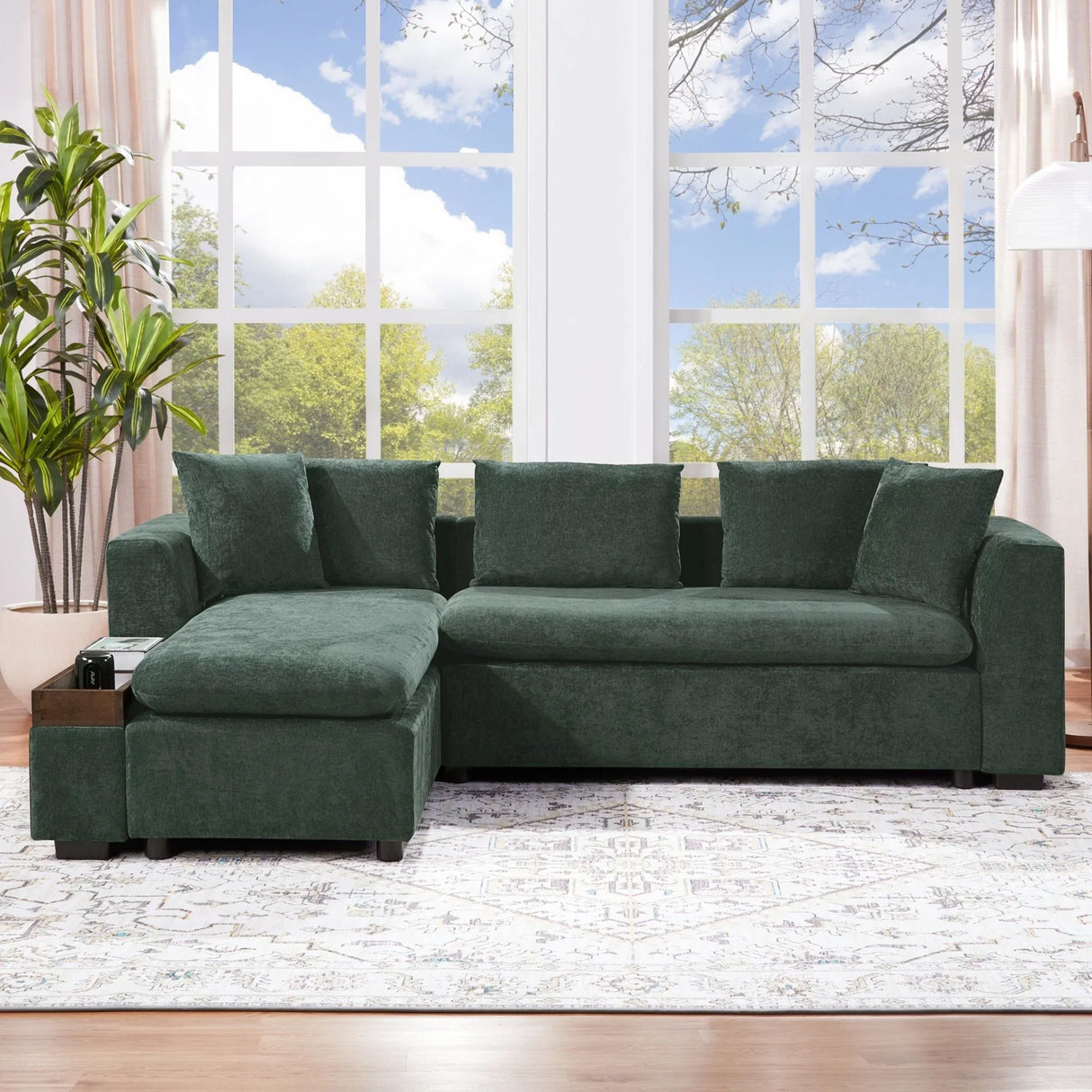 Modern L Shaped Sectional Sofa With Chenille Upholstery And Wooden Storage - Furniture Home Direct
