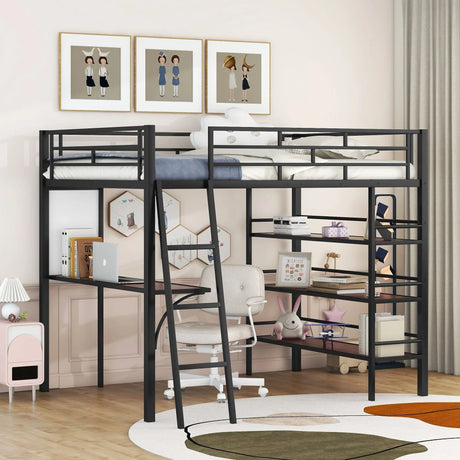 Bed With 3 Layers Of Shelves And Desk, Stylish Frame Bed - Furniture Home Direct