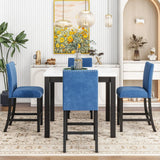 5-Piece Counter Height Dining Table Set With One Faux Marble Top Dining Table And Four Velvet Upholstered Chairs - Furniture Home Direct