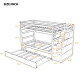 Twin Over Twin Bunk Bed With Twin Size Trundle And 3 Storage Stairs - Espresso - Furniture Home Direct