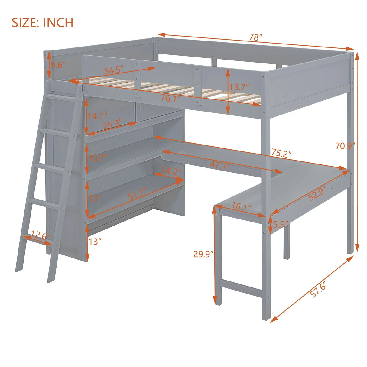 Modern Loft Bed With Desk And Shelves - Furniture Home Direct