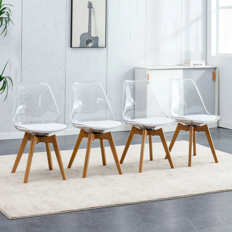 Dining Chairs Set of 4 Clear Back Armless Wood White - Furniture Home Direct