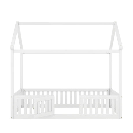 Wood House Bed With Fence And Door - Furniture Home Direct