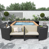Spa Surround Spa Frame Quadrilateral Outdoor Rattan Sectional Sofa Set With Mini Sofa, Wooden Seats And Storage Spaces - Furniture Home Direct