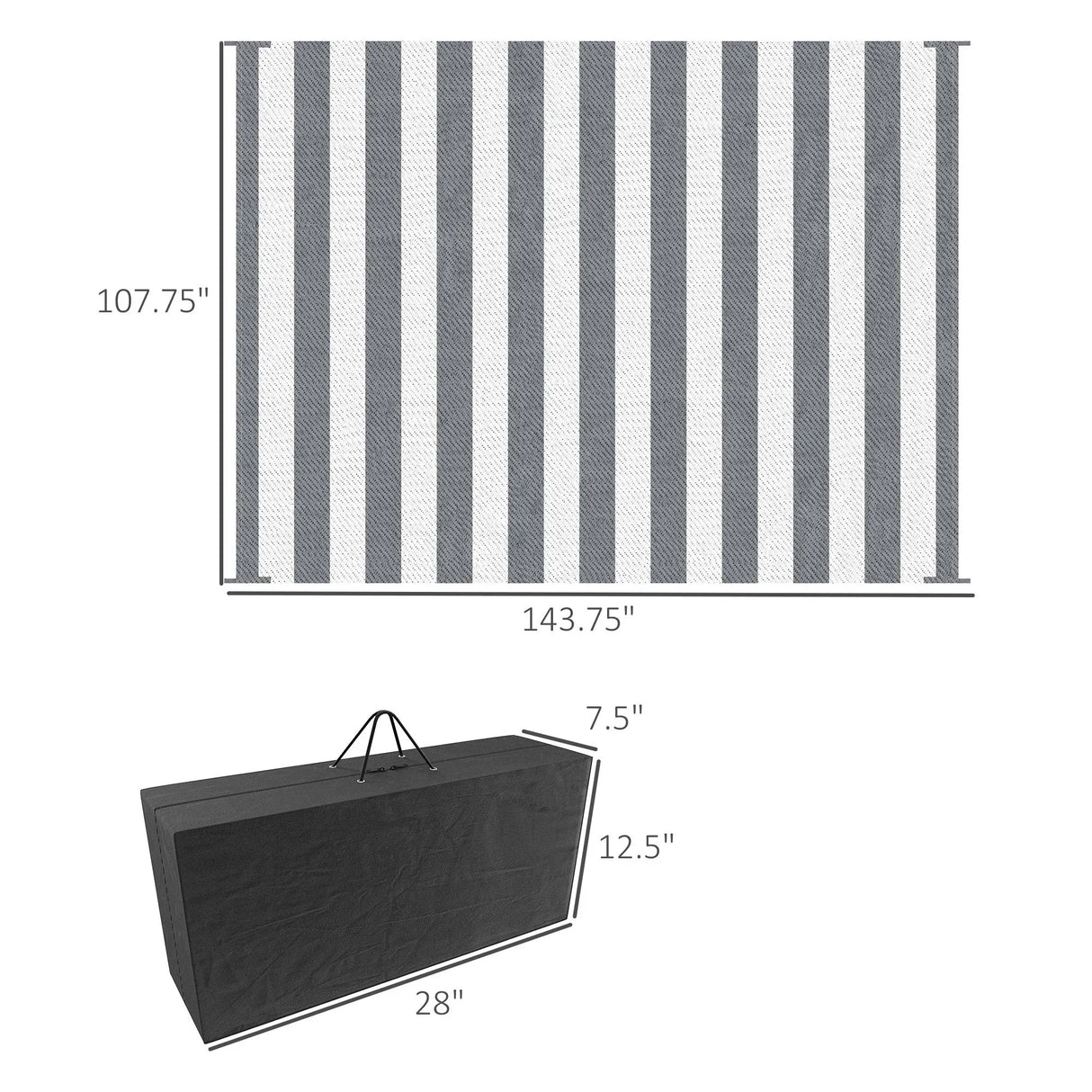 Outsunny - Reversible Outdoor Rug, 9' x 12' Waterproof Plastic Straw Floor Mat, Portable Rv Camping Carpet With Carry Bag, Large Floor Mat For Backyard, Deck, Picnic, Beach - Gray & White Striped - Furniture Home Direct