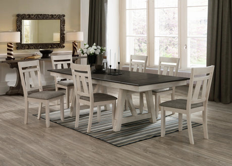 Dining Set Extendable Table with 6 Upholstered Chairs Cream - Furniture Home Direct