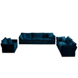 Modern Extra Deep Living Room Set Including Sofa, Love Seat and Chair - Blue Chenille - Furniture Home Direct