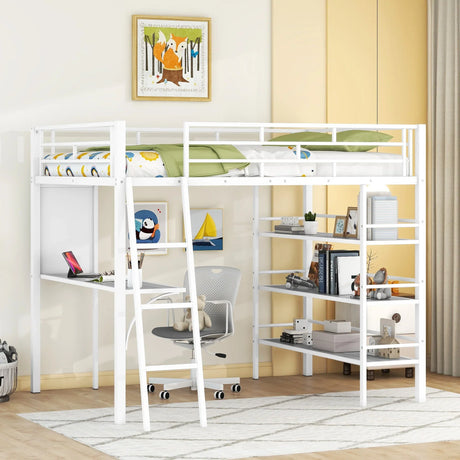 Bed With 3 Layers Of Shelves And Desk, Stylish Frame Bed - Furniture Home Direct