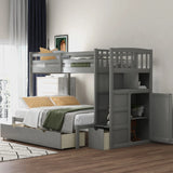 Bunk Bed, Convertible Bottom Bed, Storage Shelves And Drawers - Furniture Home Direct
