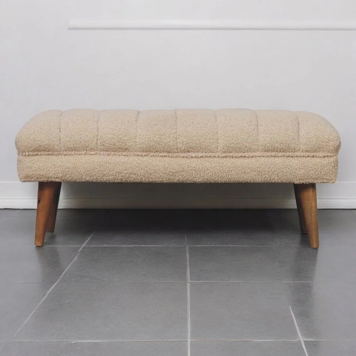Boucle Puffer Bench - Beige - Furniture Home Direct