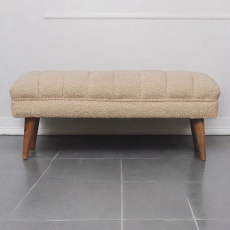 Boucle Puffer Bench - Beige - Furniture Home Direct