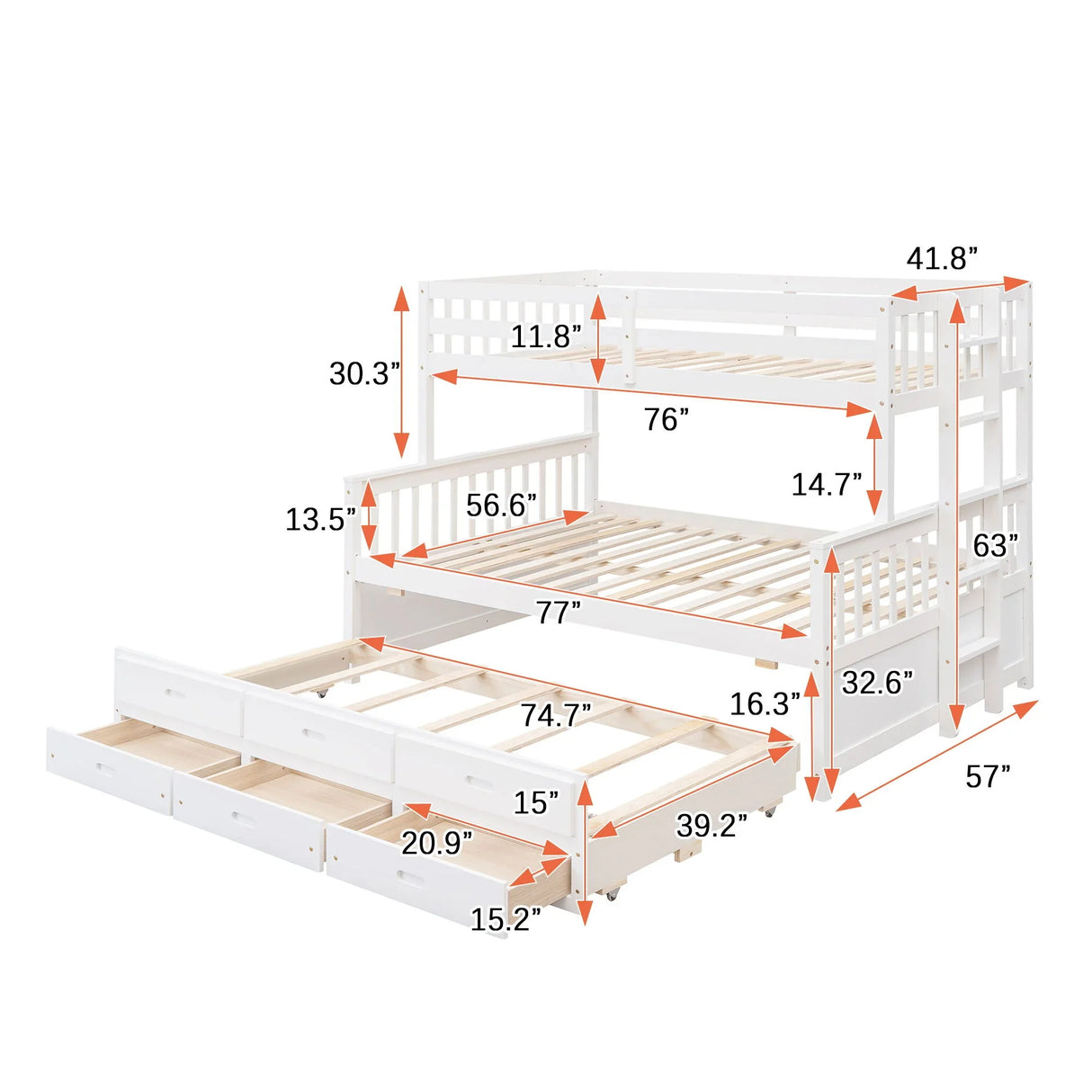 Bunk Bed With Twin Size Trundle And Drawers - Furniture Home Direct