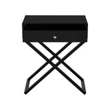 Koda - Wooden End Side Table Nightstand With Glass Top, Drawer And Metal Cross Base - Furniture Home Direct
