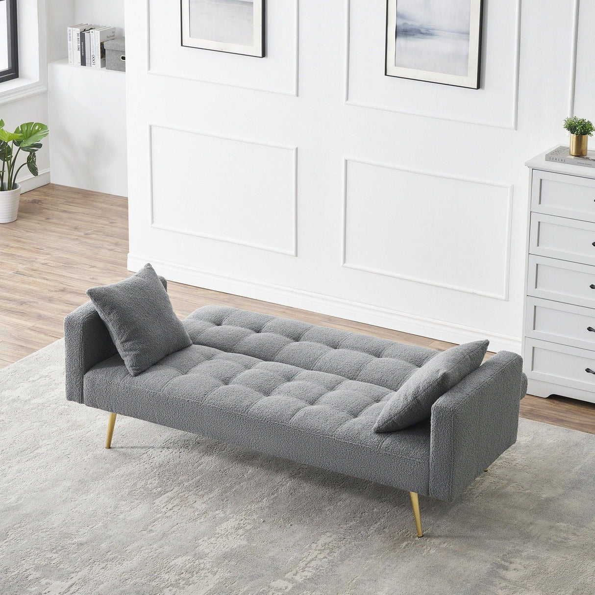 Teddy Fleece Sofa Bed With Luxurious Throw Pillows - Furniture Home Direct