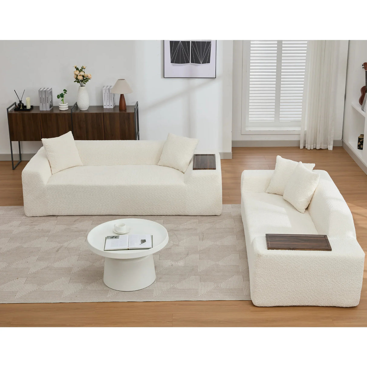 2 Piece Boucle Cloud Living Room Set, Beige - Furniture Home Direct