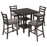 5 Piece Wooden Counter Height Dining Set With Padded Chairs, Storage Shelving - Furniture Home Direct