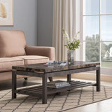 Coffee Table Occasional Faux Marble Slat Shelf Country Farmhouse Italian - Distressed Gray - Furniture Home Direct