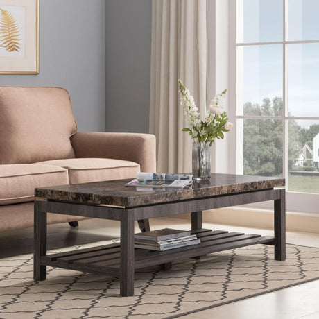 Coffee Table Occasional Faux Marble Slat Shelf Country Farmhouse Italian - Distressed Gray - Furniture Home Direct