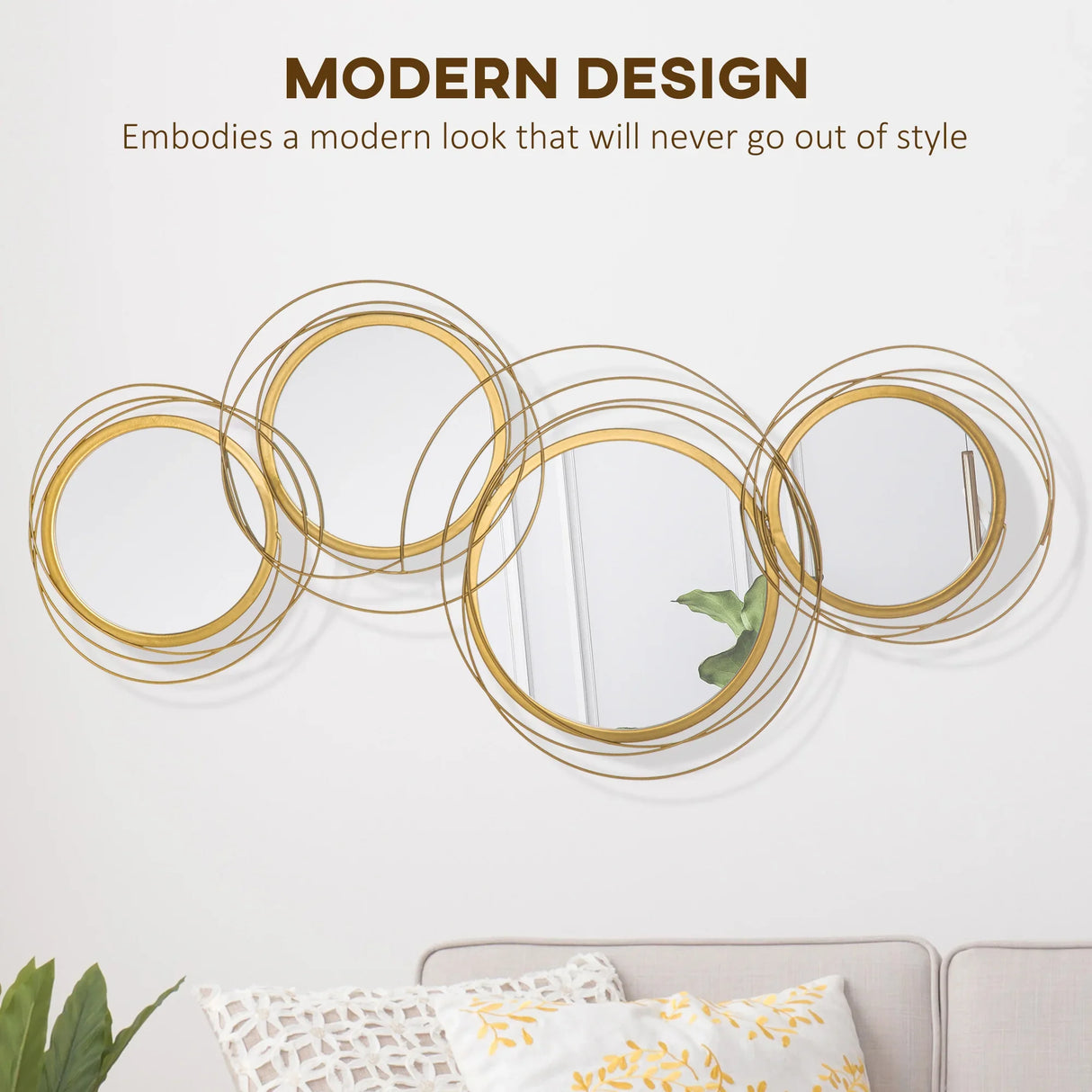 Round Mirror Wall Art Set With Gold Metal Rings Gold - Furniture Home Direct