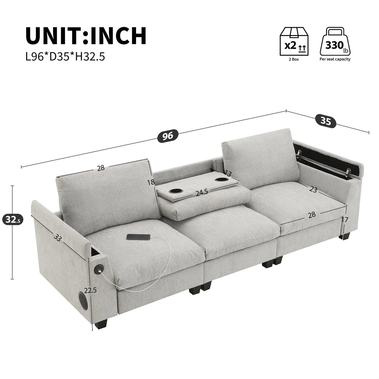 Sectional With Bluetooth Speaker Comfy Cloud Couch Set With Drop Down Table Cup Holders, USB Charger Storage Armrest Wide Seat Sofa - Furniture Home Direct